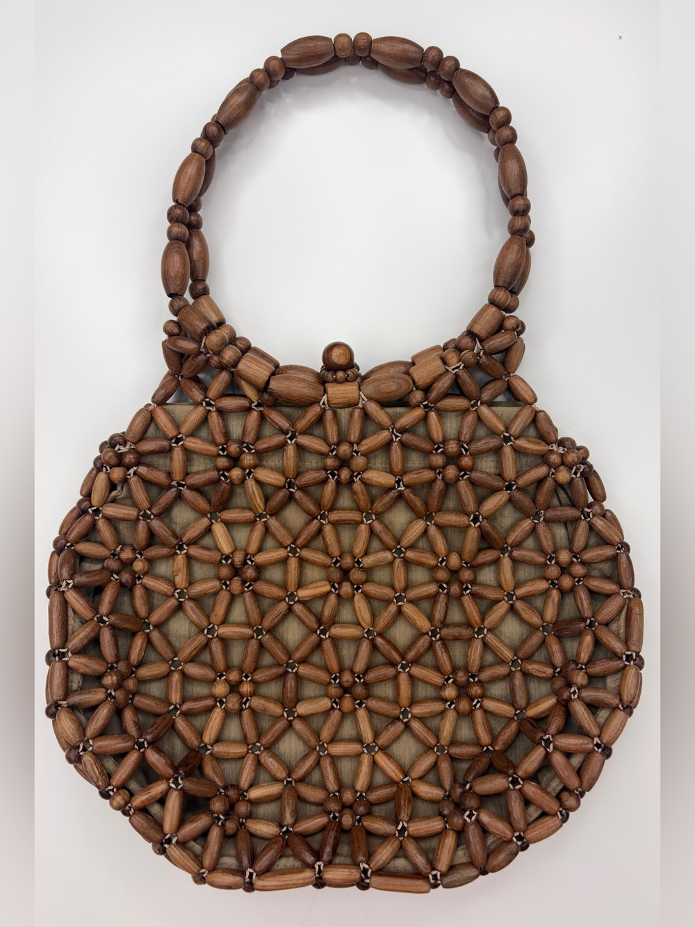 Vintage 1960s/1970s Handcrafted Brown Wooden Bead Handbag GUC